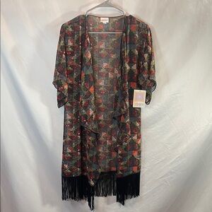 LuLaRoe Multicolor Geometric Kimono with Fringe